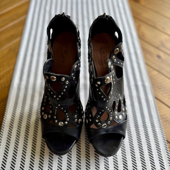STUDDED PEEP TOE PLATFORM ALAIA BOOTIES SIZE 39.5 - Picture 1 of 7